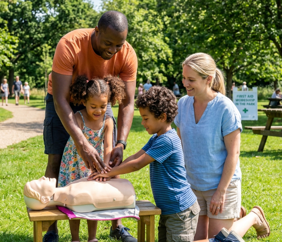 Famille en formation aux premiers secours